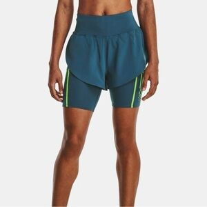 Under Armour Run Anywhere 2-in-1 Running Shorts Womens Size Large Static Blue